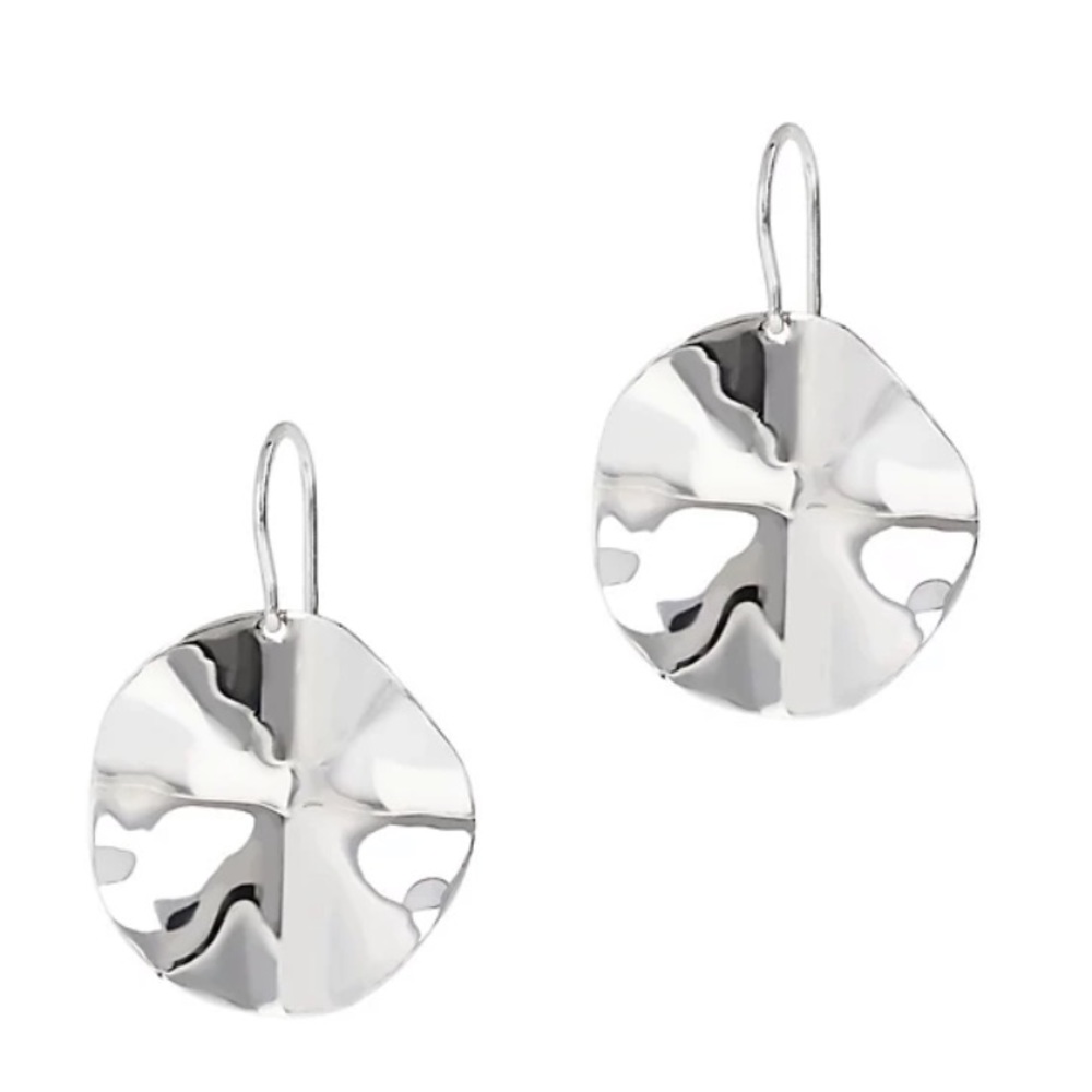 UltraFine Silver Wavy Disc Dangle Earrings
